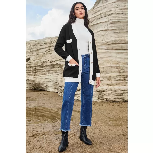 Sidefeel Women's Cardigan Sweaters Open Front Button Down Plaid Chunky Knit Jackets with Pockets