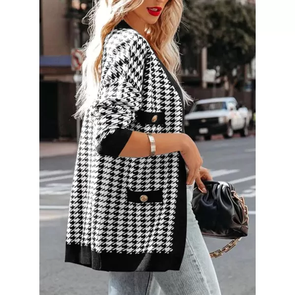 Sidefeel Women's Cardigan Sweaters Open Front Button Down Plaid Chunky Knit Jackets with Pockets