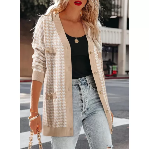 Sidefeel Women's Cardigan Sweaters Open Front Button Down Plaid Chunky Knit Jackets with Pockets