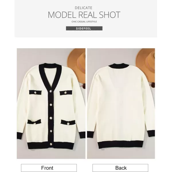 Sidefeel Women's Cardigan Sweaters Open Front Button Down Plaid Chunky Knit Jackets with Pockets