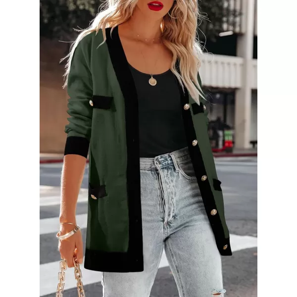 Sidefeel Women's Cardigan Sweaters Open Front Button Down Plaid Chunky Knit Jackets with Pockets