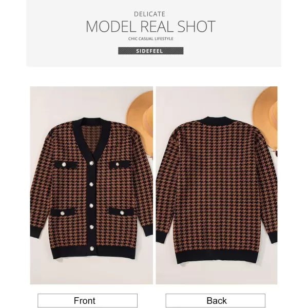 Sidefeel Women's Cardigan Sweaters Open Front Button Down Plaid Chunky Knit Jackets with Pockets