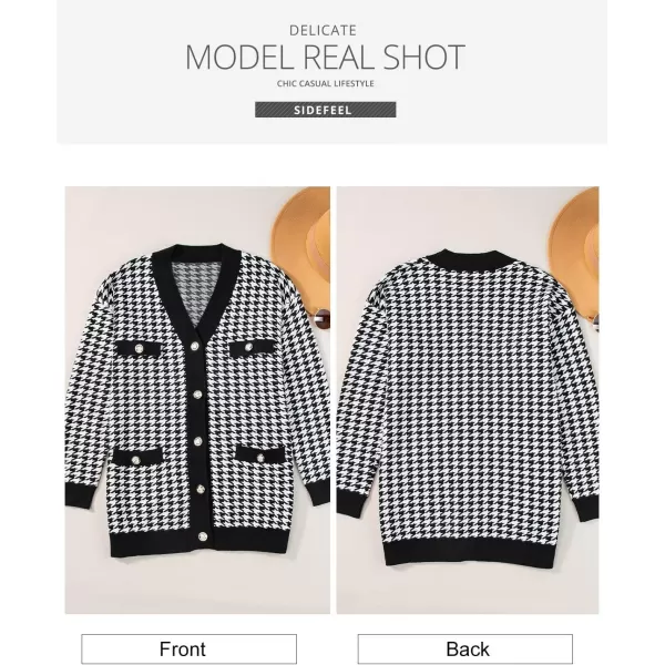 Sidefeel Women's Cardigan Sweaters Open Front Button Down Plaid Chunky Knit Jackets with Pockets