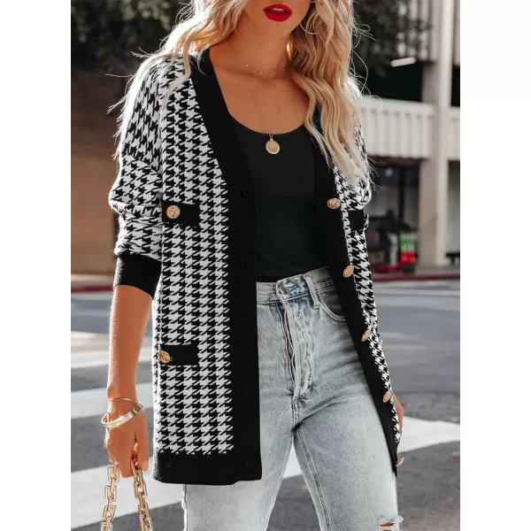 Sidefeel Women's Cardigan Sweaters Open Front Button Down Plaid Chunky Knit Jackets with Pockets
