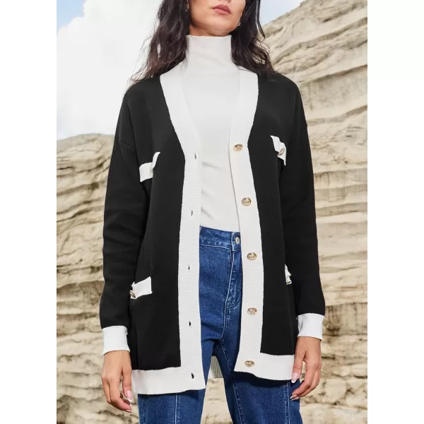 Sidefeel Women's Cardigan Sweaters Open Front Button Down Plaid Chunky Knit Jackets with Pockets