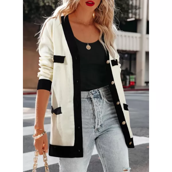 Sidefeel Women's Cardigan Sweaters Open Front Button Down Plaid Chunky Knit Jackets with Pockets