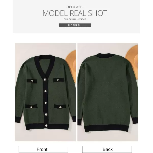 Sidefeel Women's Cardigan Sweaters Open Front Button Down Plaid Chunky Knit Jackets with Pockets