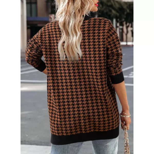 Sidefeel Women's Cardigan Sweaters Open Front Button Down Plaid Chunky Knit Jackets with Pockets