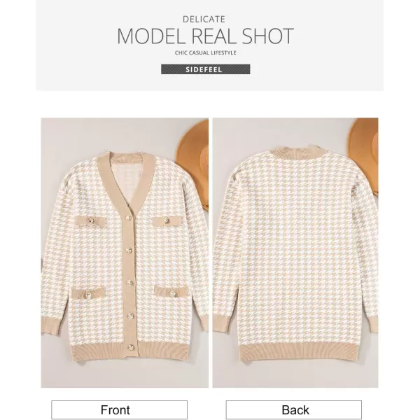 Sidefeel Women's Cardigan Sweaters Open Front Button Down Plaid Chunky Knit Jackets with Pockets