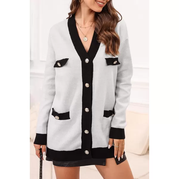 Sidefeel Women's Cardigan Sweaters Open Front Button Down Plaid Chunky Knit Jackets with Pockets