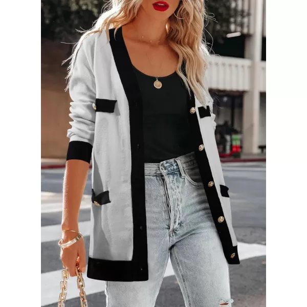 Sidefeel Women's Cardigan Sweaters Open Front Button Down Plaid Chunky Knit Jackets with Pockets