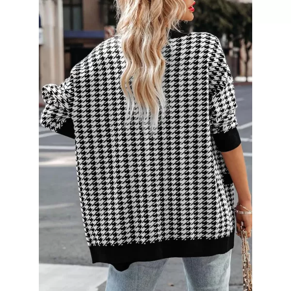 Sidefeel Women's Cardigan Sweaters Open Front Button Down Plaid Chunky Knit Jackets with Pockets