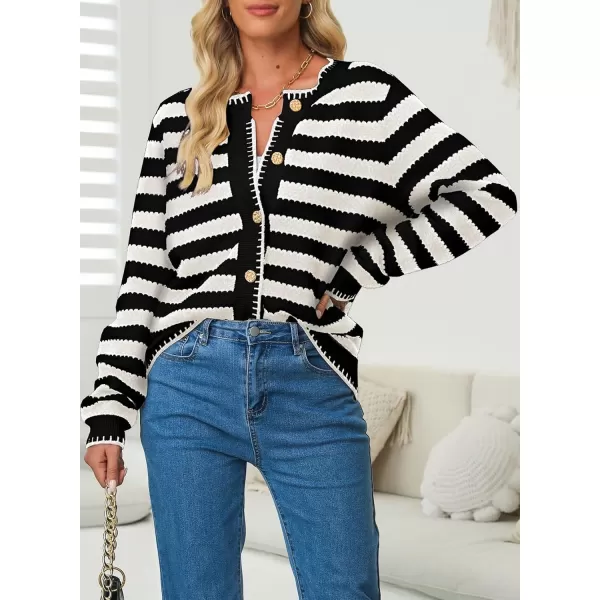 Sidefeel Women's Cardigan Sweaters Striped Open Front Button Down Knitted Cropped Fall Fashion Outwear