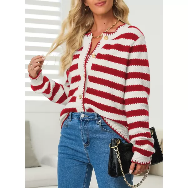 Sidefeel Women's Cardigan Sweaters Striped Open Front Button Down Knitted Cropped Fall Fashion Outwear