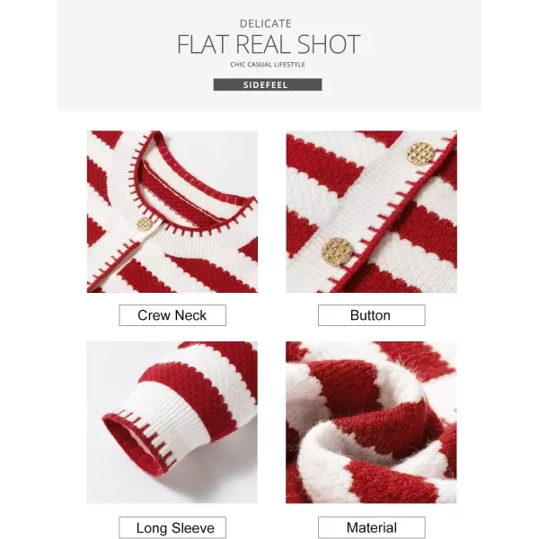 Sidefeel Women's Cardigan Sweaters Striped Open Front Button Down Knitted Cropped Fall Fashion Outwear