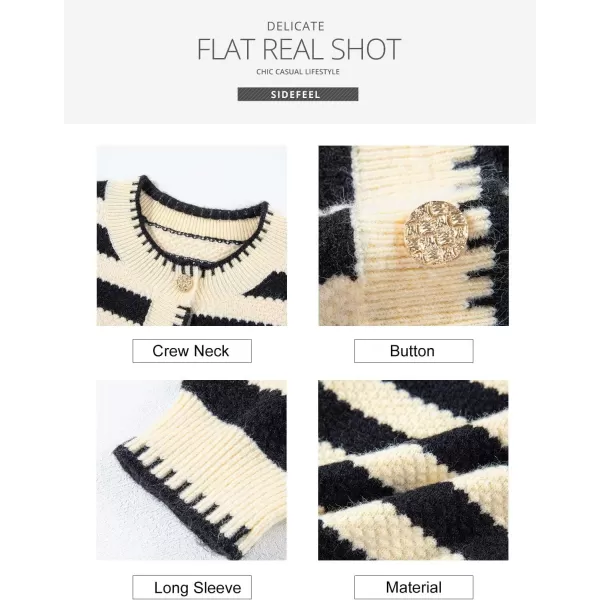 Sidefeel Women's Cardigan Sweaters Striped Open Front Button Down Knitted Cropped Fall Fashion Outwear