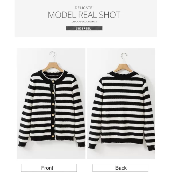 Sidefeel Women's Cardigan Sweaters Striped Open Front Button Down Knitted Cropped Fall Fashion Outwear