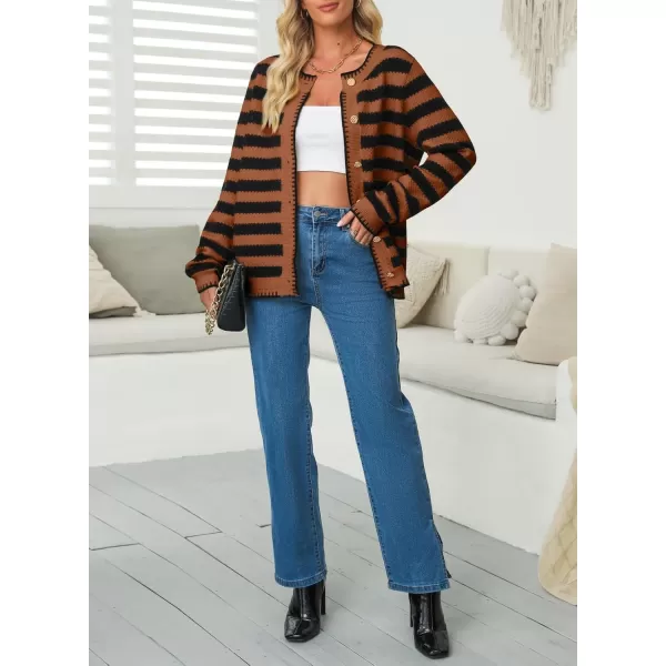 Sidefeel Women's Cardigan Sweaters Striped Open Front Button Down Knitted Cropped Fall Fashion Outwear