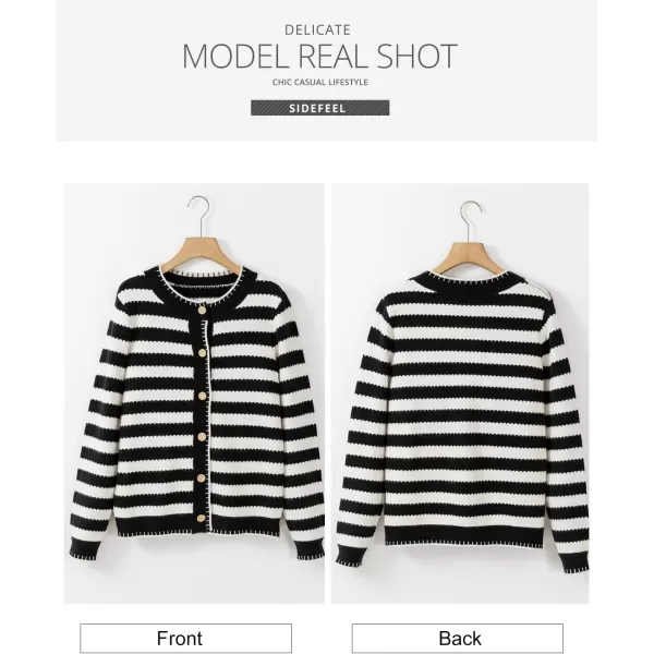 Sidefeel Women's Cardigan Sweaters Striped Open Front Button Down Knitted Cropped Fall Fashion Outwear