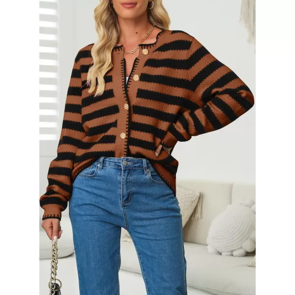 Sidefeel Women's Cardigan Sweaters Striped Open Front Button Down Knitted Cropped Fall Fashion Outwear