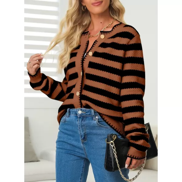 Sidefeel Women's Cardigan Sweaters Striped Open Front Button Down Knitted Cropped Fall Fashion Outwear