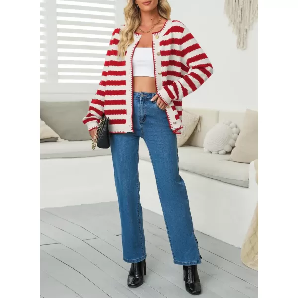 Sidefeel Women's Cardigan Sweaters Striped Open Front Button Down Knitted Cropped Fall Fashion Outwear
