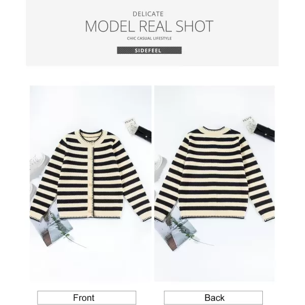Sidefeel Women's Cardigan Sweaters Striped Open Front Button Down Knitted Cropped Fall Fashion Outwear