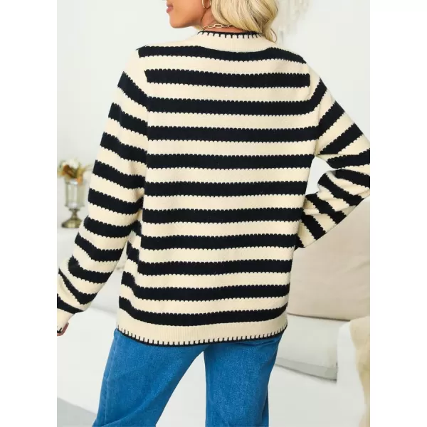 Sidefeel Women's Cardigan Sweaters Striped Open Front Button Down Knitted Cropped Fall Fashion Outwear