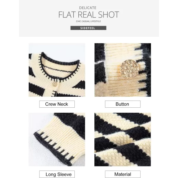 Sidefeel Women's Cardigan Sweaters Striped Open Front Button Down Knitted Cropped Fall Fashion Outwear