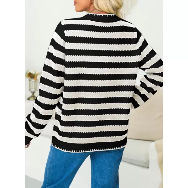 Sidefeel Women's Cardigan Sweaters Striped Open Front Button Down Knitted Cropped Fall Fashion Outwear