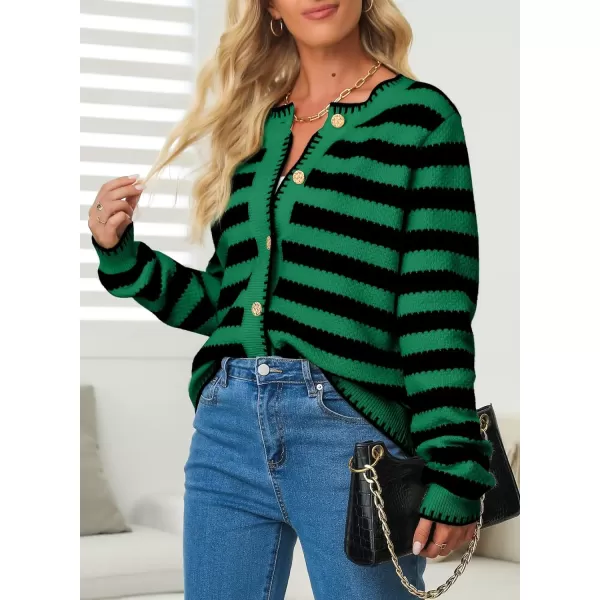 Sidefeel Women's Cardigan Sweaters Striped Open Front Button Down Knitted Cropped Fall Fashion Outwear