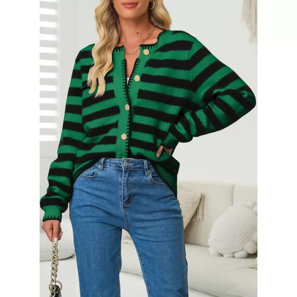 Sidefeel Women's Cardigan Sweaters Striped Open Front Button Down Knitted Cropped Fall Fashion Outwear
