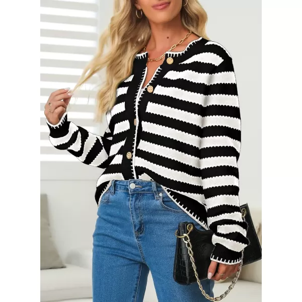 Sidefeel Women's Cardigan Sweaters Striped Open Front Button Down Knitted Cropped Fall Fashion Outwear