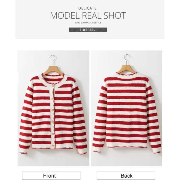 Sidefeel Women's Cardigan Sweaters Striped Open Front Button Down Knitted Cropped Fall Fashion Outwear