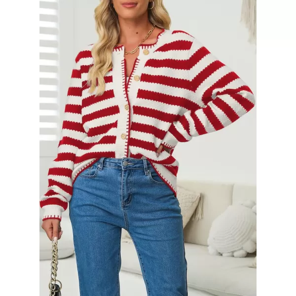 Sidefeel Women's Cardigan Sweaters Striped Open Front Button Down Knitted Cropped Fall Fashion Outwear