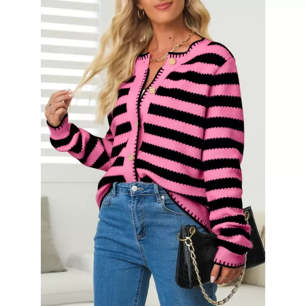 Sidefeel Women's Cardigan Sweaters Striped Open Front Button Down Knitted Cropped Fall Fashion Outwear
