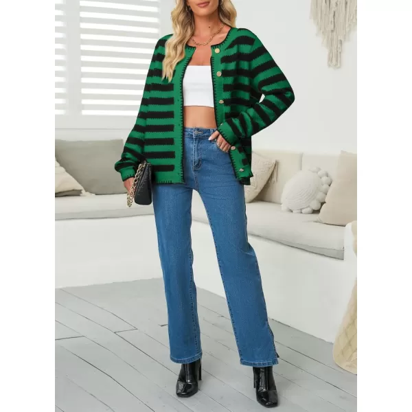Sidefeel Women's Cardigan Sweaters Striped Open Front Button Down Knitted Cropped Fall Fashion Outwear