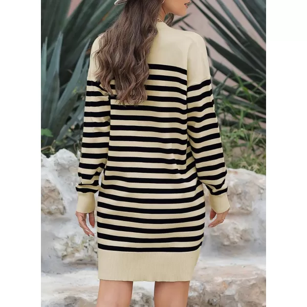 Sidefeel Women's Cardigan Sweaters Striped Open Front Button Down V-neck Long Sleeve Chunky Knit Outwear with Pockets
