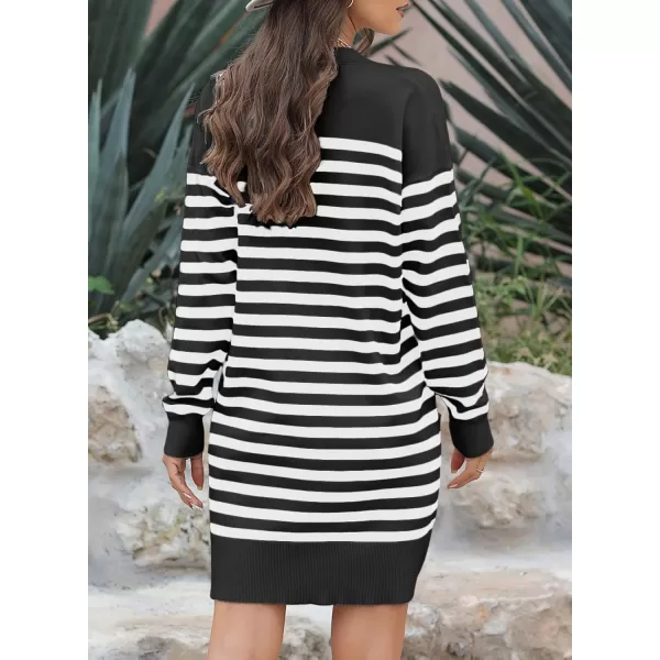 Sidefeel Women's Cardigan Sweaters Striped Open Front Button Down V-neck Long Sleeve Chunky Knit Outwear with Pockets
