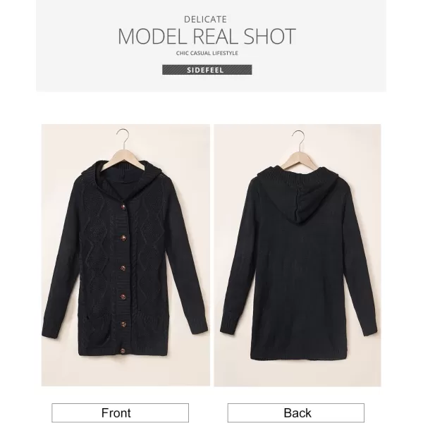 Sidefeel Women's Open Front Hooded Cardigan Sweaters Button Down Long Sleeve Chunky Knit Coat with Pockets