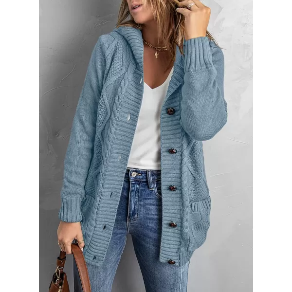 Sidefeel Women's Open Front Hooded Cardigan Sweaters Button Down Long Sleeve Chunky Knit Coat with Pockets