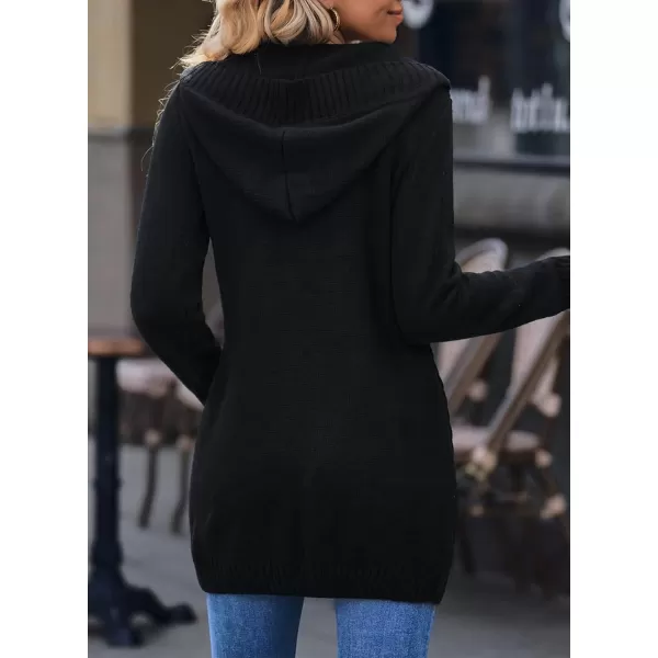 Sidefeel Women's Open Front Hooded Cardigan Sweaters Button Down Long Sleeve Chunky Knit Coat with Pockets