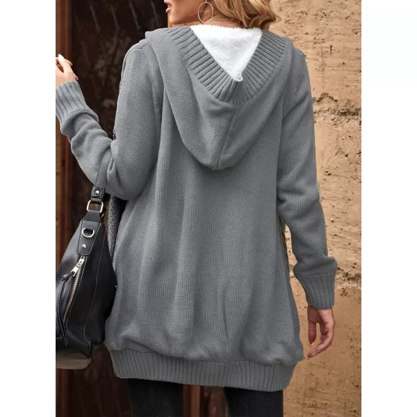 Sidefeel Women's Open Front Hooded Cardigan Sweaters Button Down Long Sleeve Chunky Knit Coat with Pockets