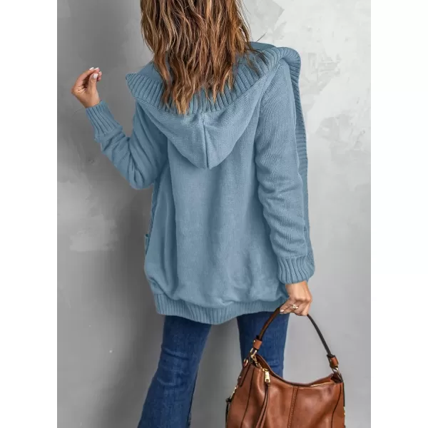 Sidefeel Women's Open Front Hooded Cardigan Sweaters Button Down Long Sleeve Chunky Knit Coat with Pockets