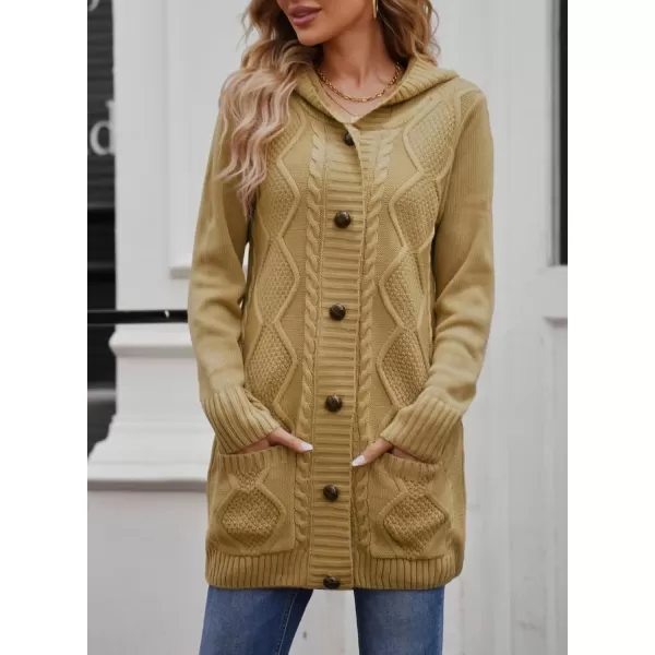 Sidefeel Women's Open Front Hooded Cardigan Sweaters Button Down Long Sleeve Chunky Knit Coat with Pockets