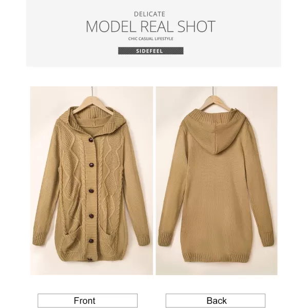 Sidefeel Women's Open Front Hooded Cardigan Sweaters Button Down Long Sleeve Chunky Knit Coat with Pockets