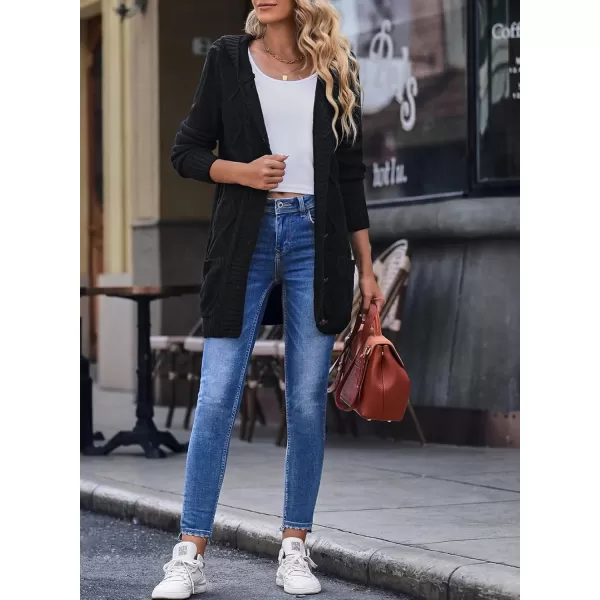 Sidefeel Women's Open Front Hooded Cardigan Sweaters Button Down Long Sleeve Chunky Knit Coat with Pockets
