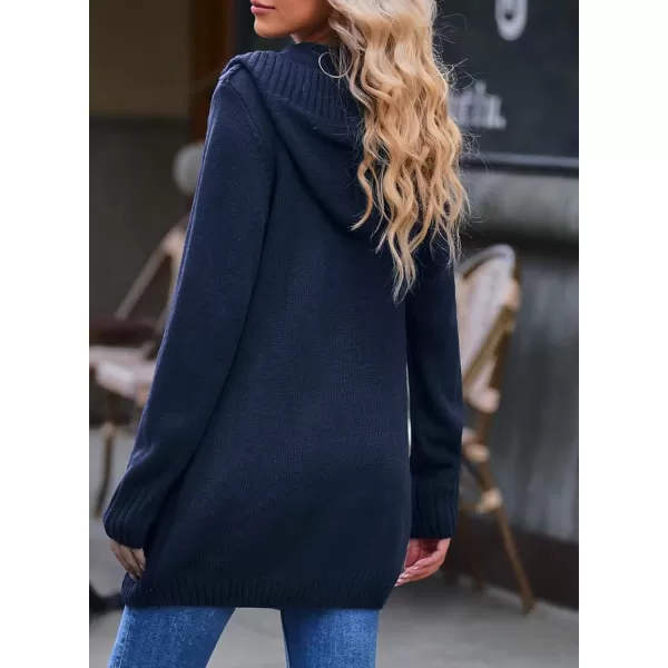 Sidefeel Women's Open Front Hooded Cardigan Sweaters Button Down Long Sleeve Chunky Knit Coat with Pockets