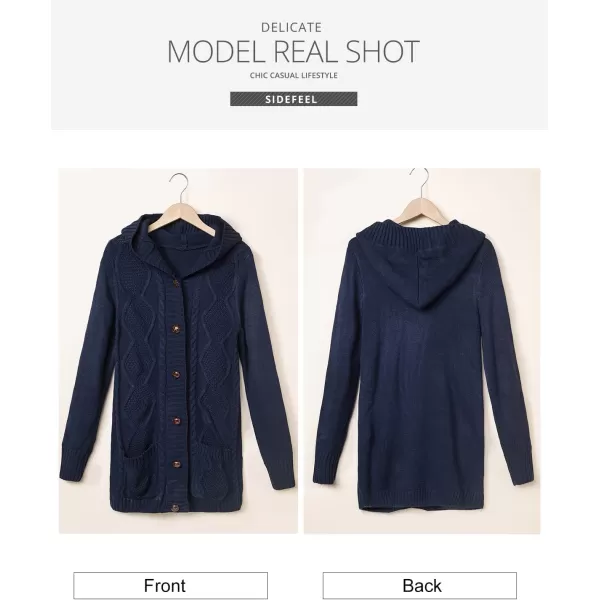 Sidefeel Women's Open Front Hooded Cardigan Sweaters Button Down Long Sleeve Chunky Knit Coat with Pockets