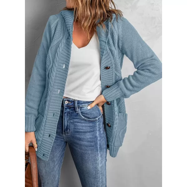 Sidefeel Women's Open Front Hooded Cardigan Sweaters Button Down Long Sleeve Chunky Knit Coat with Pockets